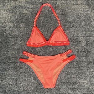 Victorias Secret Triangle Crochet Bikini Top XS & Bottom S Swimwear Neon Pink